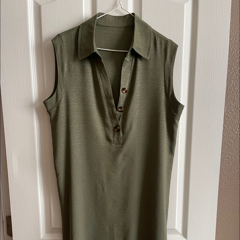 Olive green Button down Summer dress
